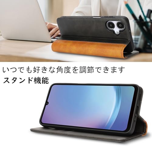 Ｈａｖａｙａ Galaxy A25 5G ケース ギャラクシーA25 ケース 手帳型 カバー カード収納 SC-53F スマホケース SCG33 au 耐衝撃 docomo Samsung スタンド機能 SoftBank フェイクレザー-ブラック＋イエロー