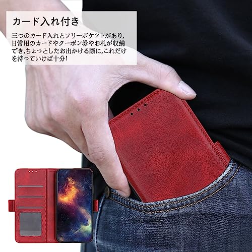 GOKIGIOD 適用 Galaxy A25 5G ケース 手帳型 サイドマグネット カード収納 耐衝撃 ギャラクシー A25 5G SC-53F SCG33 スマホケース カバー 手帳 GalaxyA25 case 財布型 携帯カバー マグネット式 留め具 スタンド機能 レトロ レッド