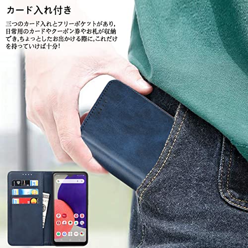 Galaxy A23 5G ケース 手帳型 日本版 ドコモ docomo SC-56C ケース au SCG18 ケース SIMフリー 全対応 サムスン ギャラクシー A23 5G カバー A23 ケース galaxy SC56C ケース A235G スマホケース A23ケース 手帳ケース 適用 CASE 【iCoverCase】 合成皮革 内蔵マグネット ケース 手帳型 カードケース スマホケース 携帯カバー カード入れ スタンド機能 落ち着いた色 レトロ ネイビー