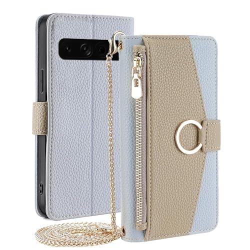 Galaxy A25 5G ケース Galaxy A25 5G SC-53F ケース Galaxy A25 5G SCG33 ケース【Trocent】Galaxy A25 5G カバー スマホケース 手帳型 カード収納 鏡付き 化粧鏡付き ショルダーケース ストラップ付き 肩掛け 斜めがけ 上質な手触り おしゃれ 耐衝撃 全面保護 バイカラー 2色組合せ(カーキ&スカイブルー)