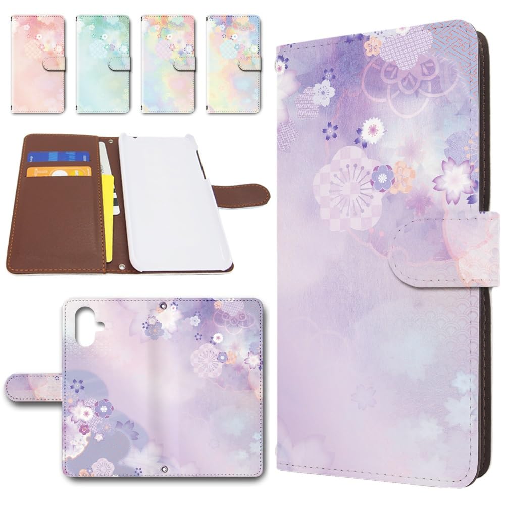 Galaxy A25 5G SC-53F / SCG33 / SM-A253Z ケース 手帳型 スマホケース レザー製 カバー カメラ穴搭載 和柄 花柄 [デザインB] ギャラクシーA25 トレンドゲート dc-1677