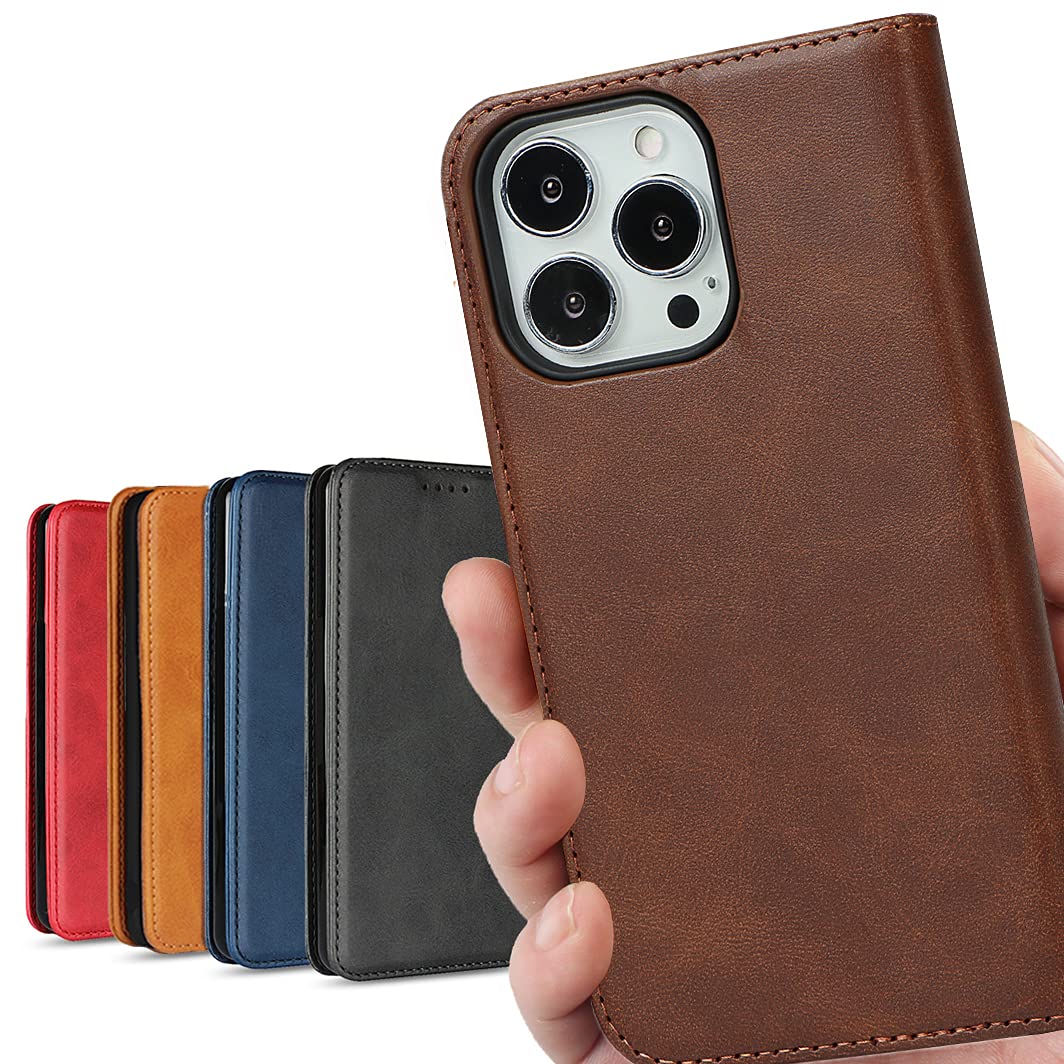 iPhone13 pro ケース 手帳型 アップル アイホン13プロ 携帯ケース 13プロ スマホケース 手帳型 適用 case iCoverCase 合成皮革 内蔵マグネット ケース 手帳型 スマホケース 携帯カバー カード入れ スタンド機能 落ち着いた色 レトロ ダークブラウン