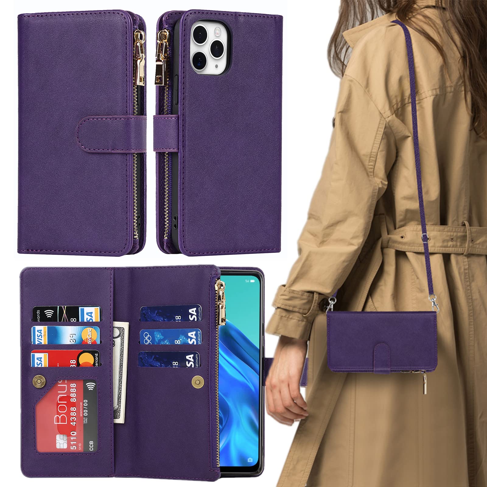 iPhone11 pro ケース 手帳型 ショルダー クロスボディ iPhone11pro アイフォン11 pro ケース アイホン 11proケース iPhone 11 pro ケース アイフォン11pro ケース アイフォン 11 プロ カバー アップル アイホン11プロ 携帯ケース 11プロ アイフォン11プロ スマホケース 手帳型 適用 case 【iCoverCase】 ストラップホール付き カード収納 バッグ マグネット 留め具 肩がけ 首掛け 斜め掛け カードケース ファスナー型 ストラップ付