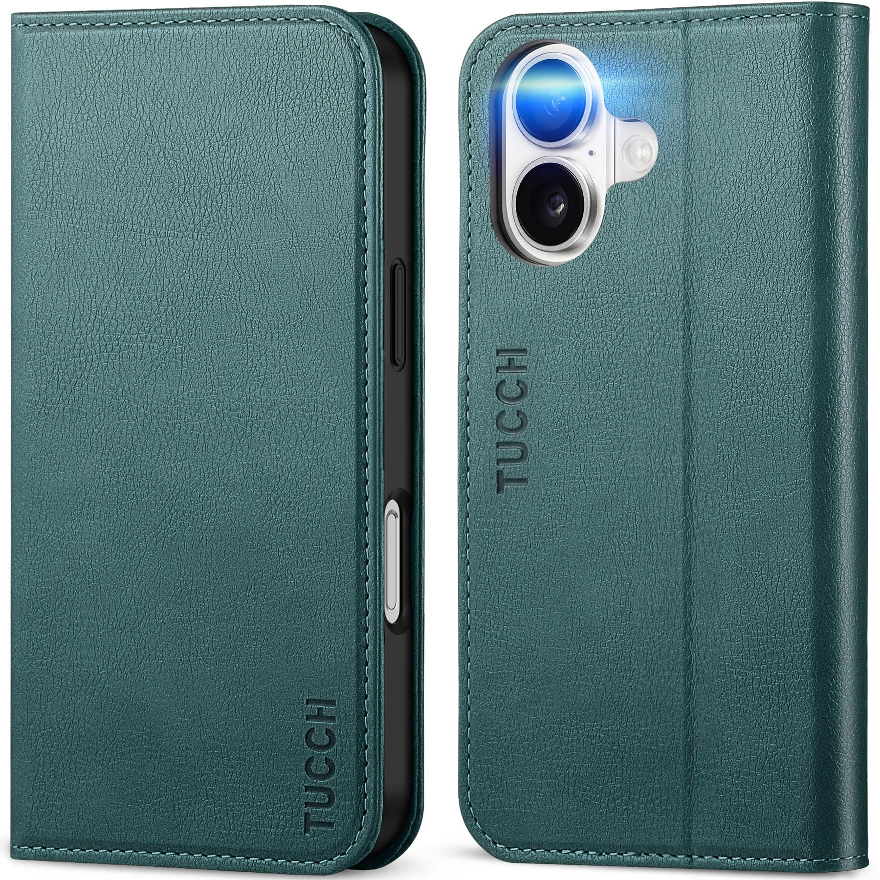 TUCCH iphone 16 対応 ケース手帳型 アイフォーン16手帳ケース カードポケット付き 横置きスタンド機能 [RFIDブロッキング] PU合皮 TPU素材 耐衝撃 全面保護 あいほん16ケースカバー アイフォン16カバー 2024年発売 6.1インチ あいふぉん16 対応 テクスチャーティールブルー